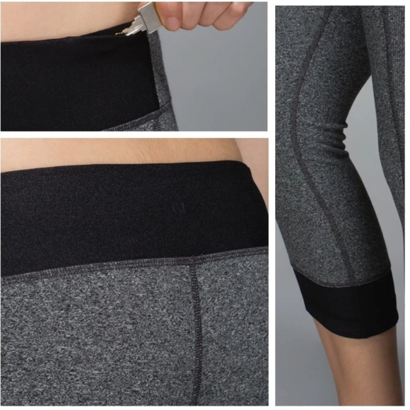 Lululemon Motivate Crop Gray Knit Black Capri Leggings Womens size 2 yoga - Picture 2 of 7